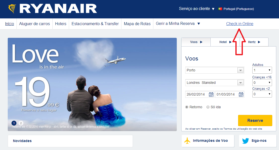 Como fazer checkin online na Ryanair