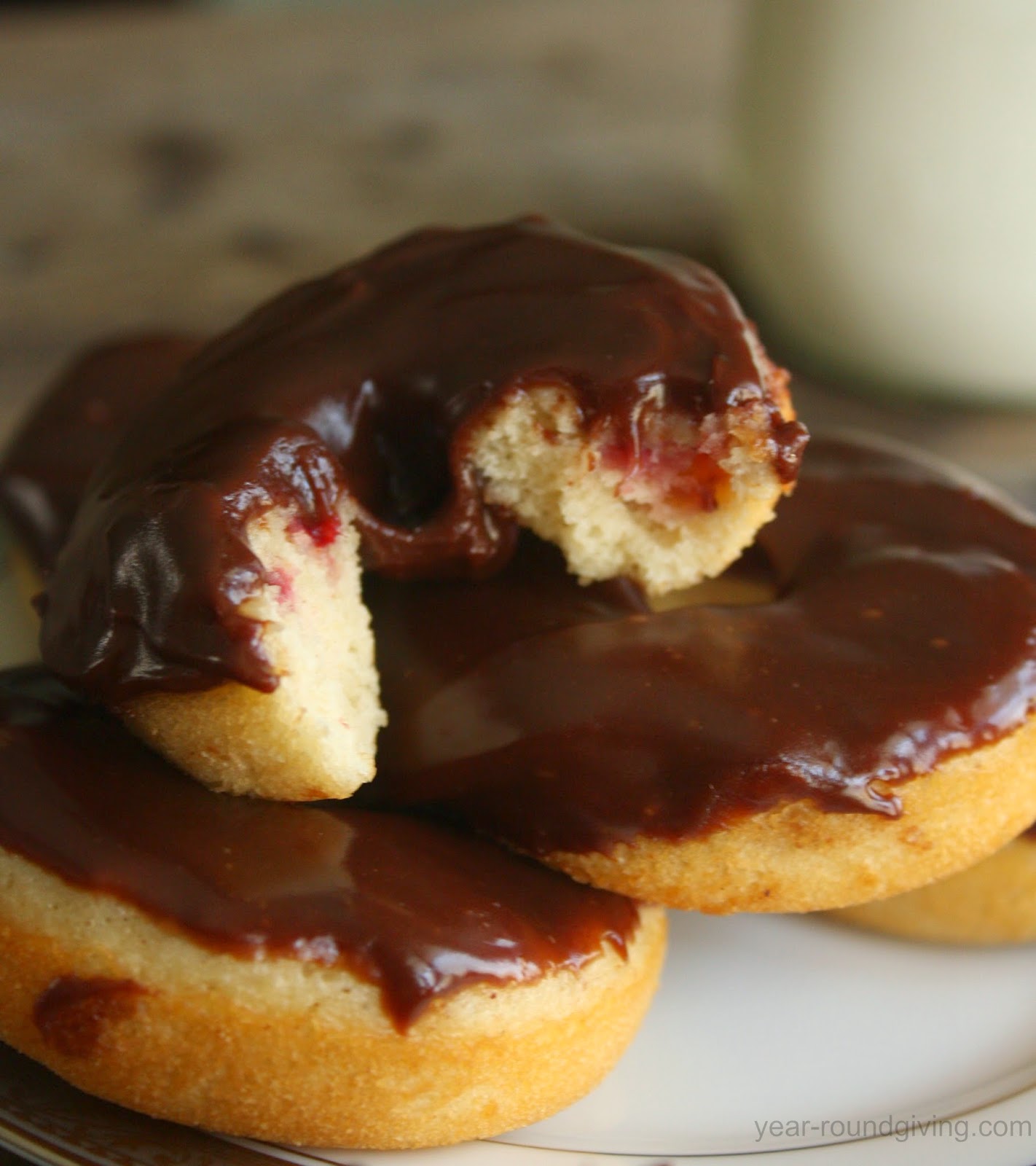 Chocolate Frosted Strawberry Donuts. 