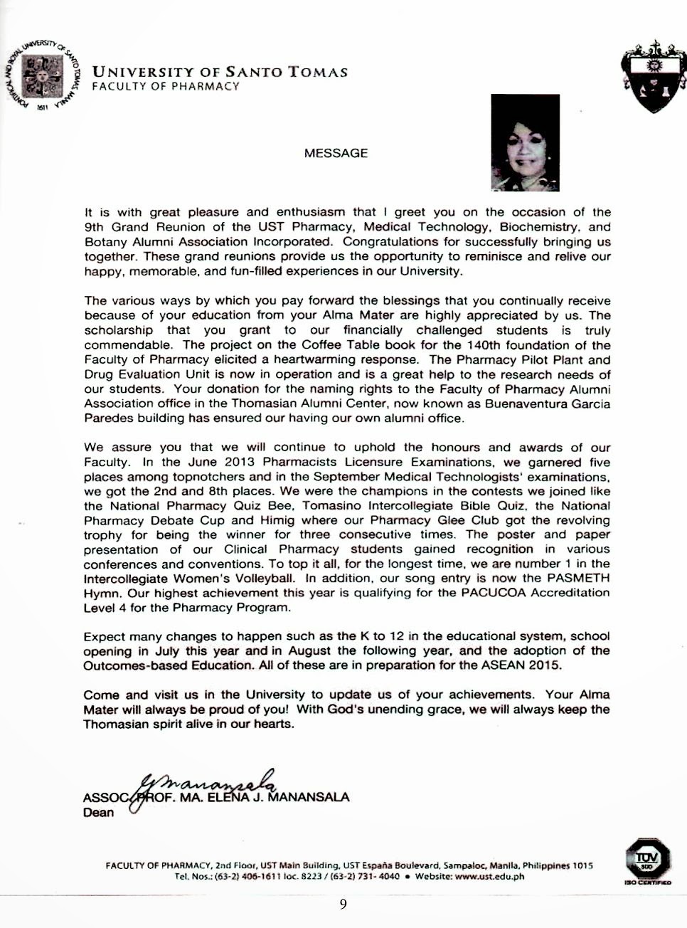 UNIVERSITY OF SANTO TOMAS GRAND ALUMNI USTPMTBBAA Reunion Souvenir Program