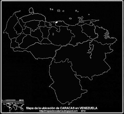 Mapa de la ubicacion de CARACAS, capital de VENEZUELA, blanco y negro Mapa de la ubicacion de CARACAS, capital de VENEZUELA, blanco y negro