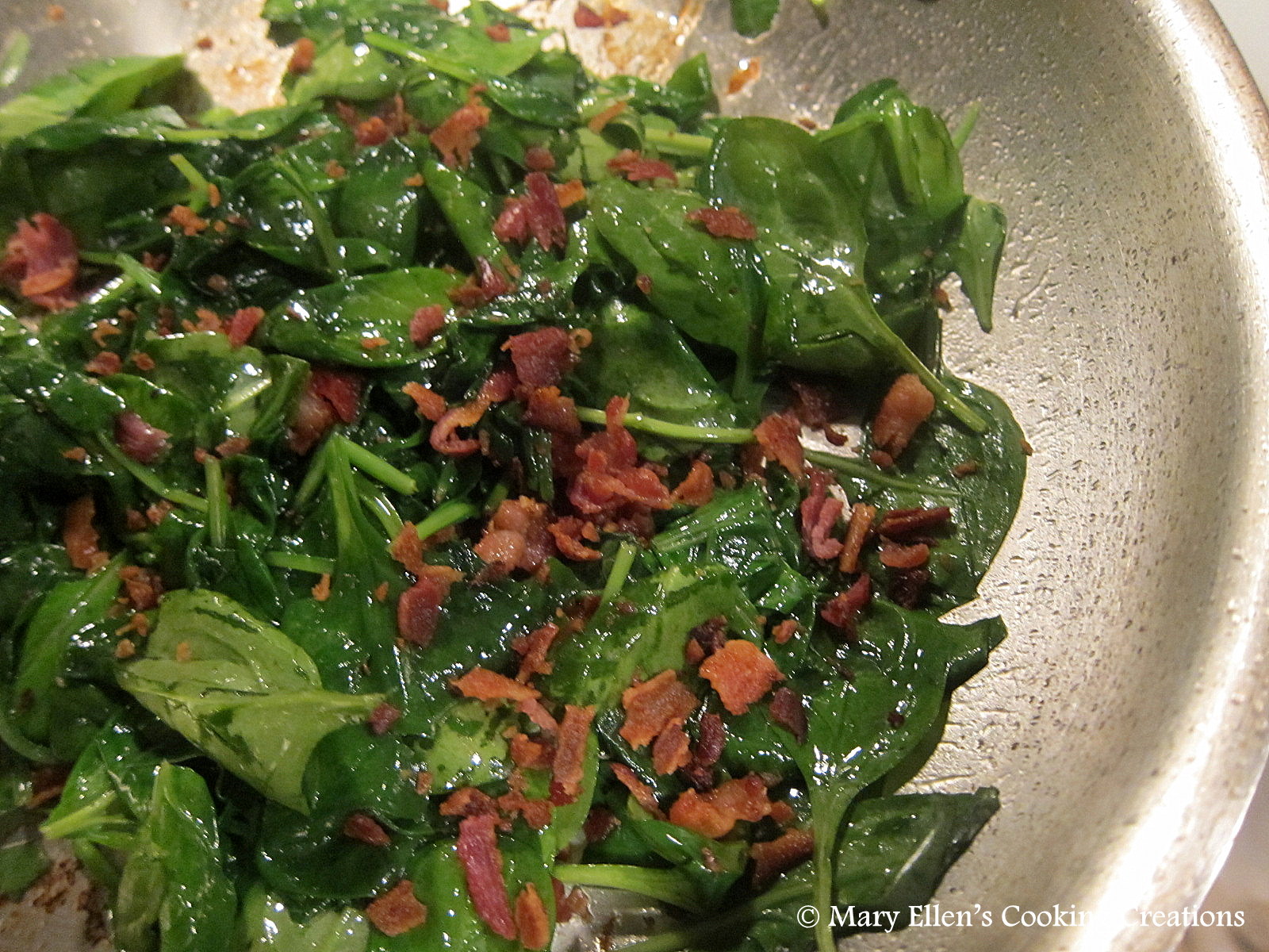 Mary Ellen's Cooking Creations Sauteed Spinach with Bacon