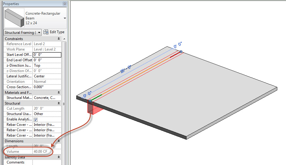 Revit OpEd Concrete Volume between Slab and Beams
