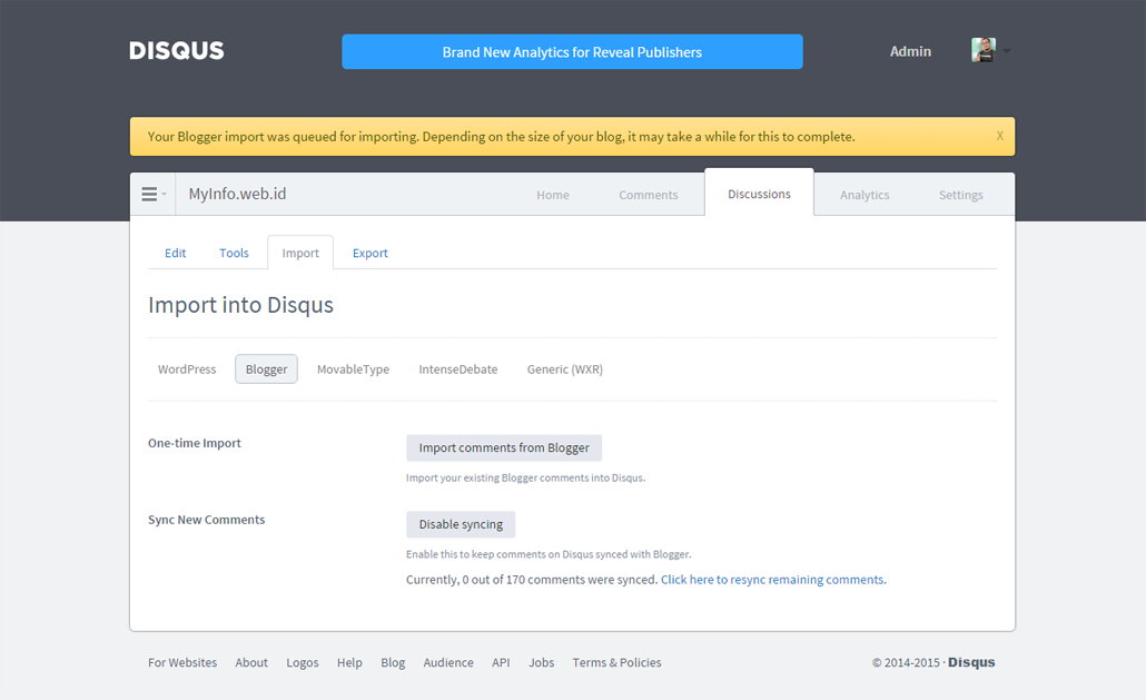 Kini Disqus Sudah Kembali Bisa Import Komentar Blogger Kini Disqus Sudah Kembali Bisa Import Komentar Blogger