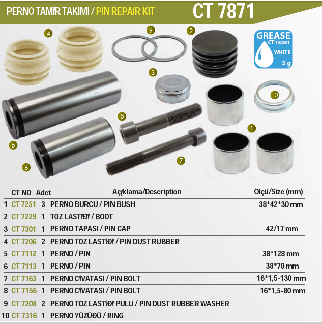 Continual Brake Caliper Repair Kits For Truck Bus and Van Wabco Type Caliper Repair Kits, Pin