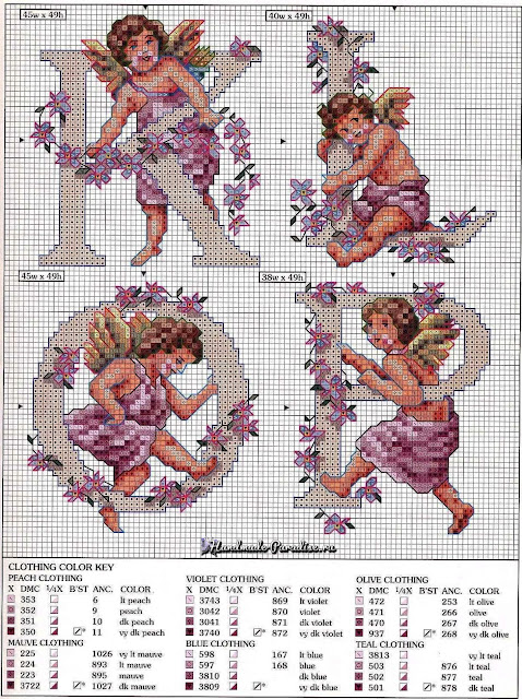 Винтажные монограммы с ангелами. Схемы вышивки Винтажные монограммы с ангелами. Схемы вышивки