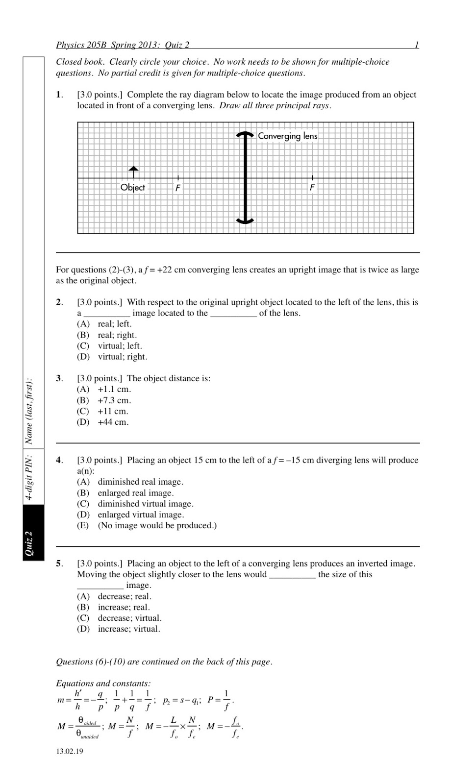 Pdog's blog boring but important Physics quiz archive lenses
