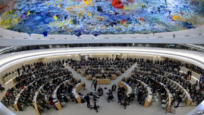 General view at the opening day of the 22nd session of the United Nations Human Rights Council on February 25, 2013 in Geneva. 