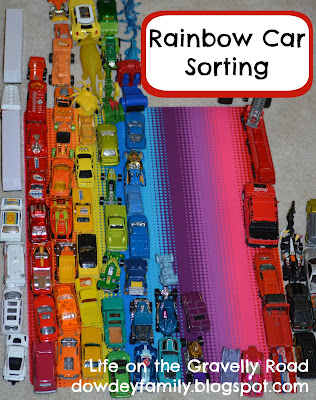 color sorting and counting with toy cars