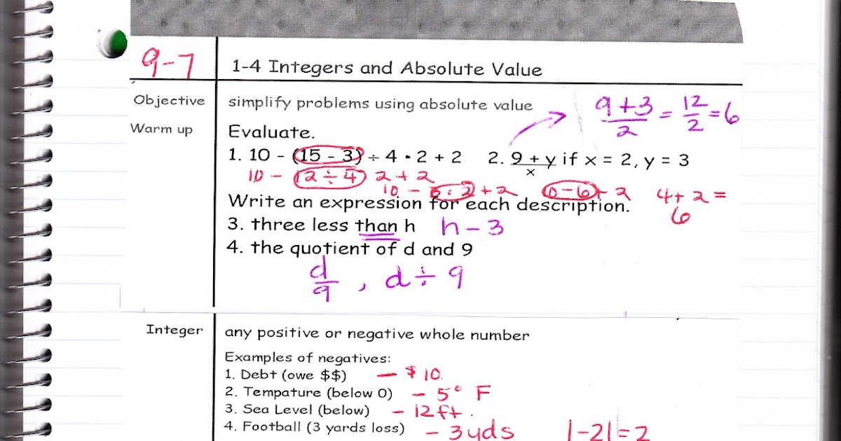 Ms. Jean's Classroom Blog: 1-4 Integers and Absolute Value