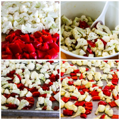 Roasted Christmas Cauliflower with Red Bell Pepper, Green Olives, and