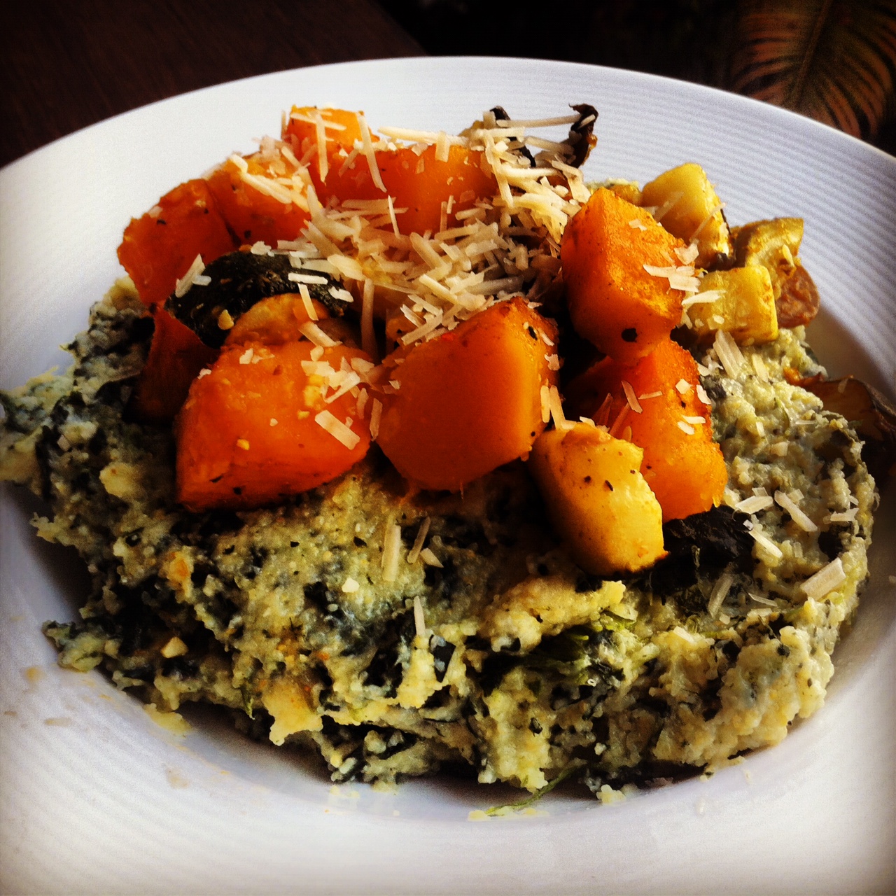 Mums in the Kitchen Roast Vegetables with Creamy Spinach Polenta