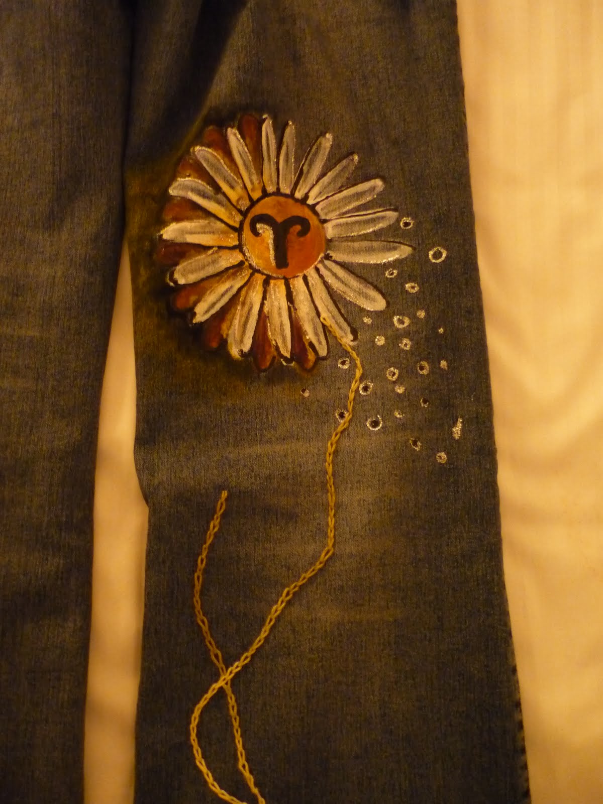 Anything Art Painted Denim Jeans Flower Power