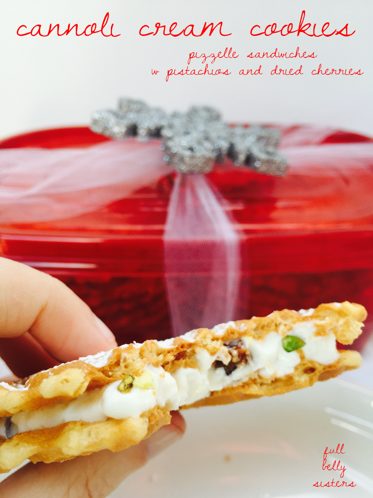 Cannoli Cream Sandwich Cookies w. Pistachios and Cherries