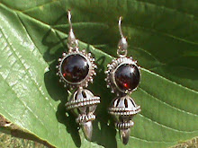 Sterling Silver Cabochon Garnet Dangle Earrings
