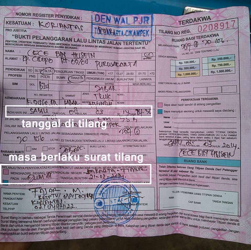 Masa Berlaku Surat Tilang Kendaraan Maraska