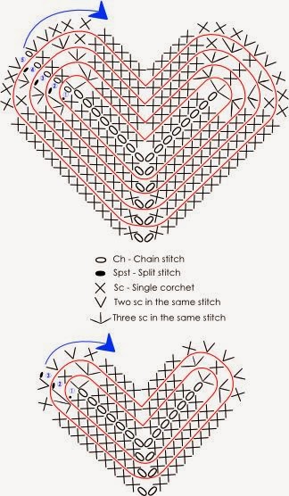 Solo esquemas y diseños de crochet: MAS CORAZONES PARA EL DIA DE LOS