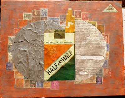 existentialism half and half cigarette tobacco flag postage stamp journal Fluxus Dada collage  