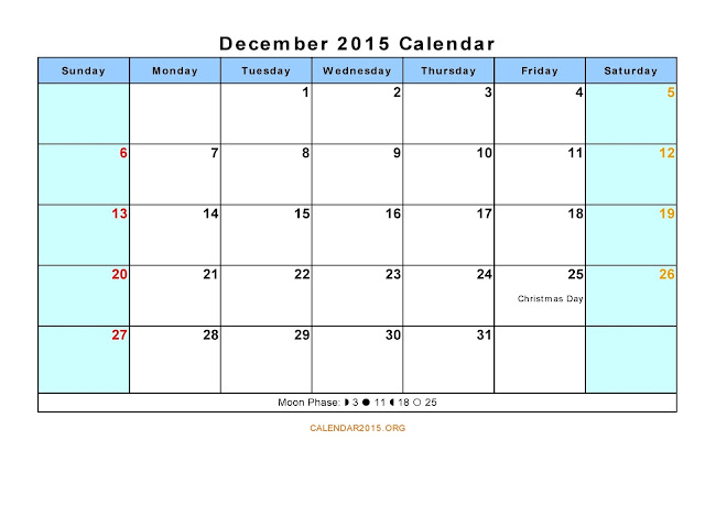 December 2015 Calendar Landscape