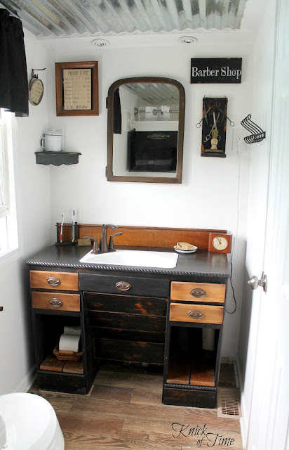 See how we turned an old laundry room into a unique vintage style bathroom! - KnickofTime.net