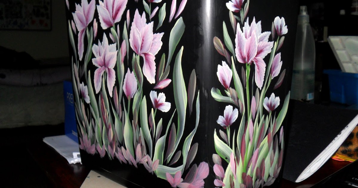 Simply OneStroke Irises on a black bin