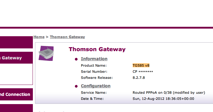 Thomson firmware tg585 v8