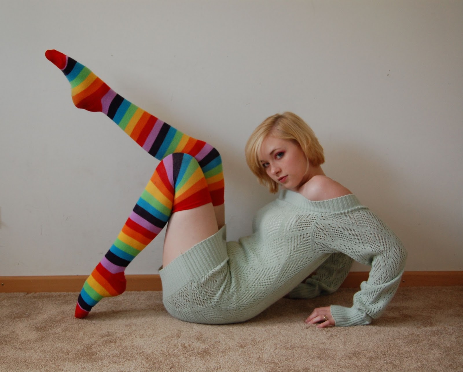 College asian girl post sock strip