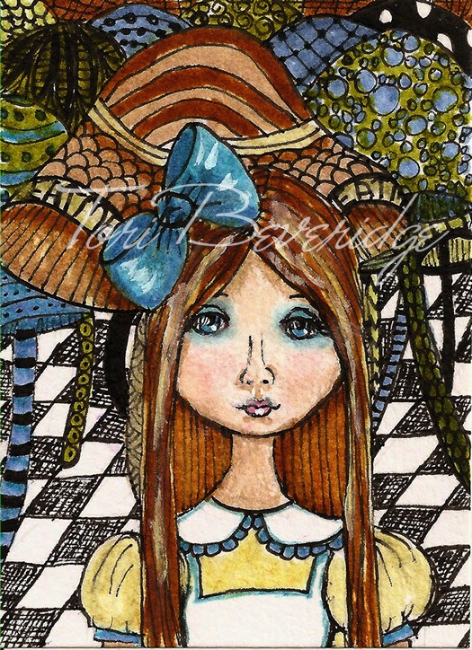 Alice in Wonderland in The Mushrooms ATC OOAK by Tori Beveridge 2014