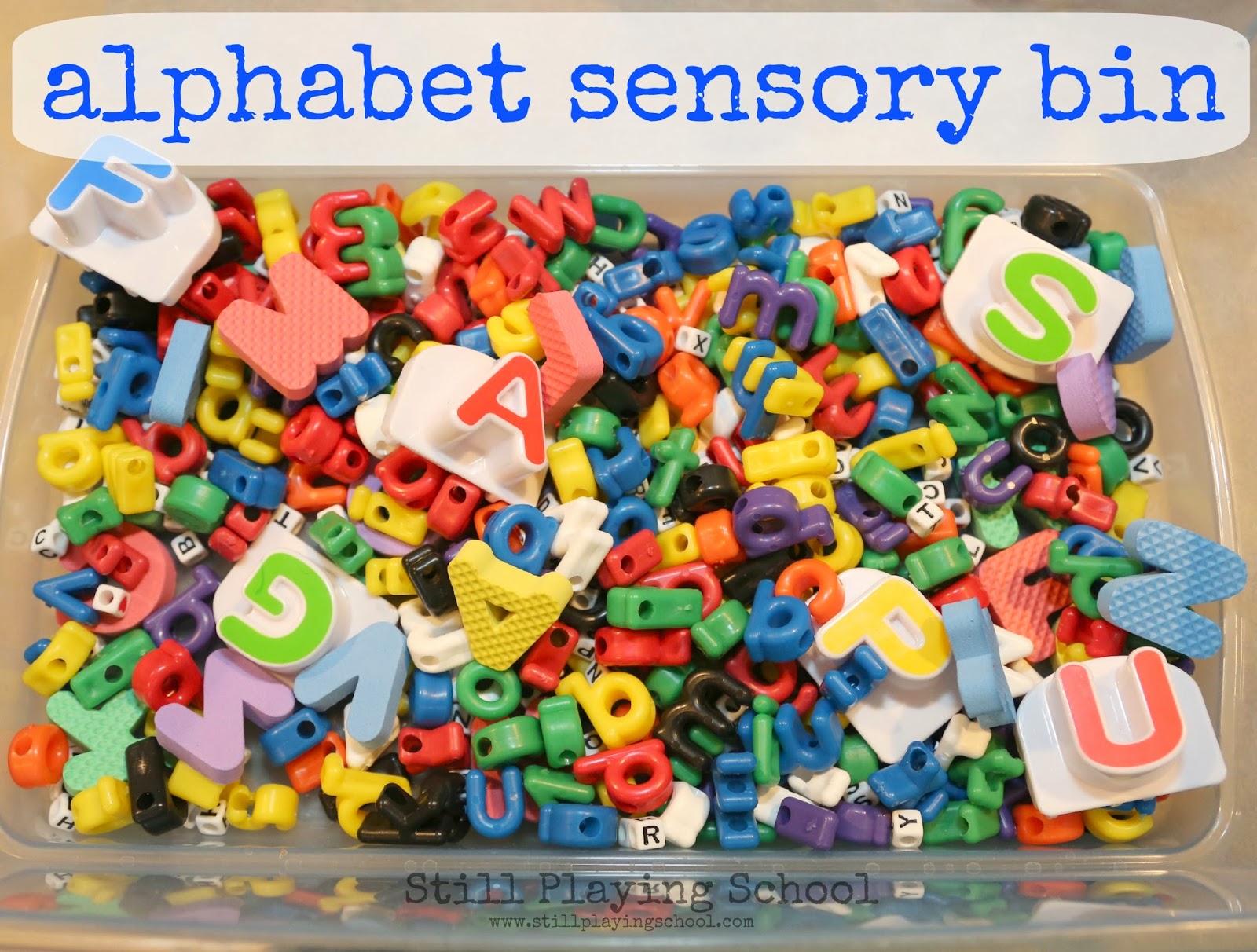 alphabetsensorybin.jpg 1,600×1,212 pixels Sensory bins, Alphabet