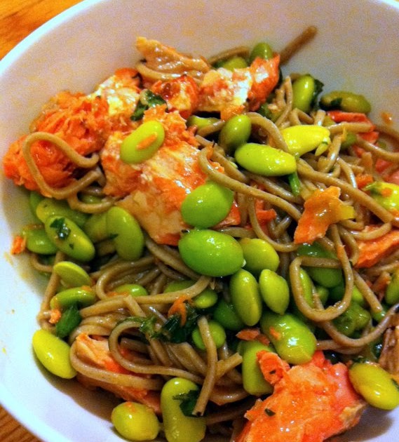 from the kitchens of kkp edamame soba salad with grilled salmon