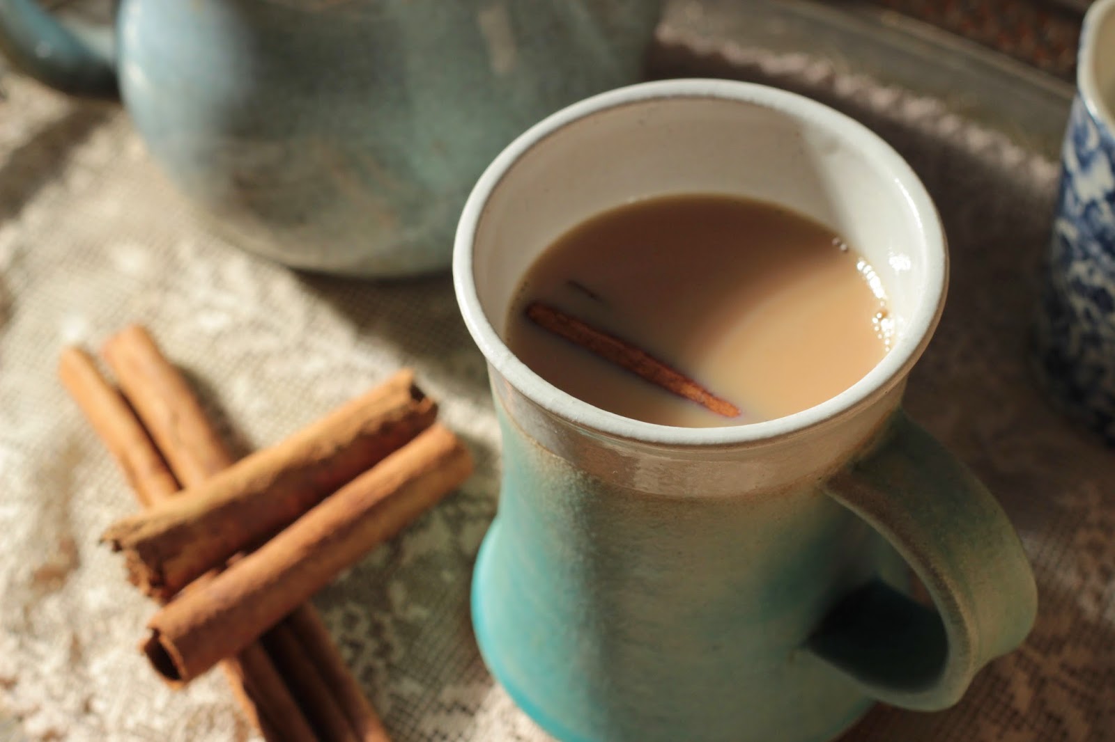 A handmade cottage Builders tea with a cinnamon stick