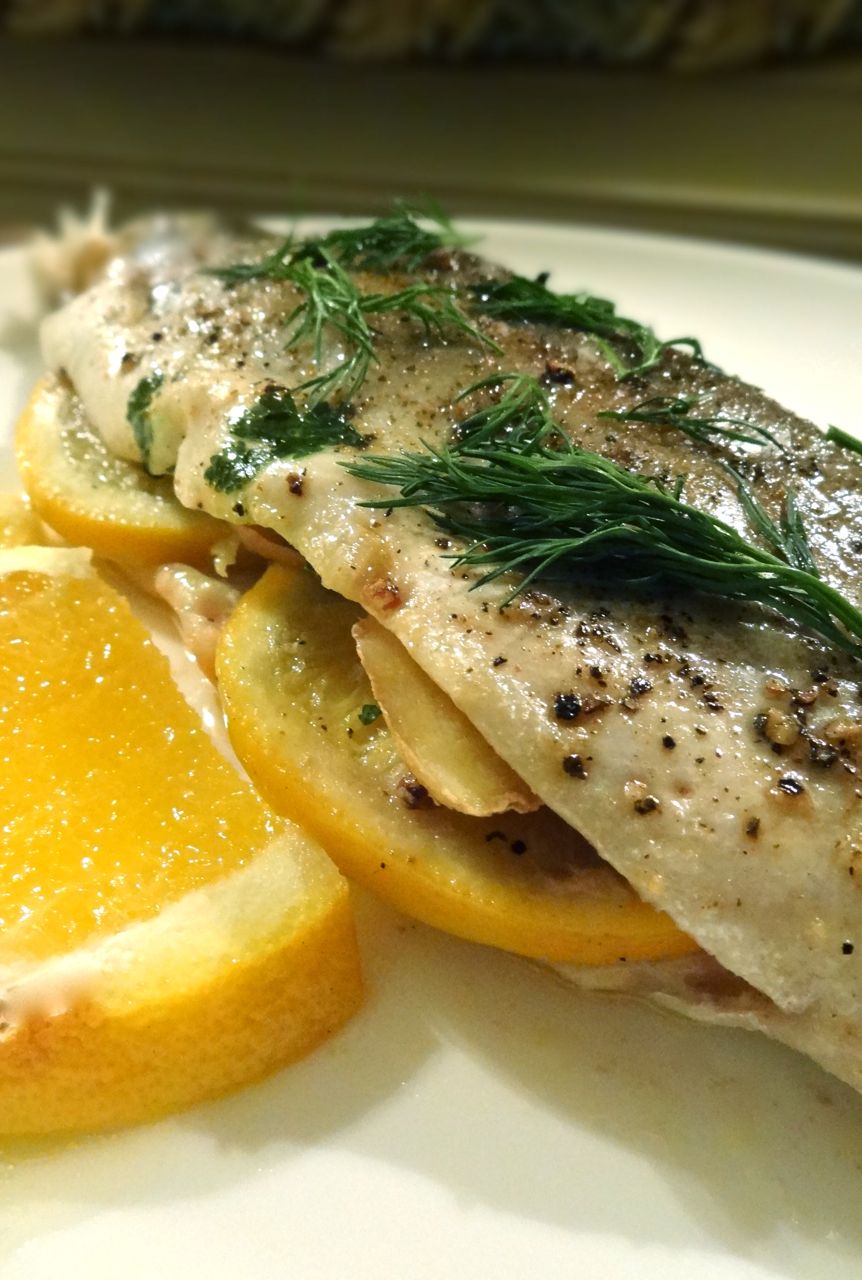 Scrumpdillyicious Steamed Salmon Trout with Ginger, Orange & Dill