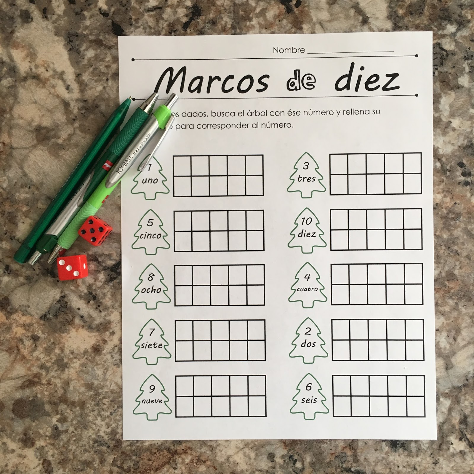 Christmas Tree Ten Frames in Spanish For the Love of Spanish