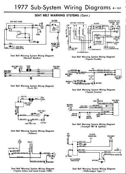 repair-manuals: 1977 Seat Belt Warning Wiring Diagrams