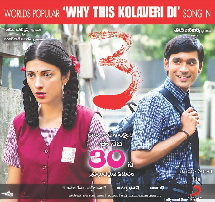 Dhanush,Shruti Hassan's 3 Movie(Telugu) Release Date Wallpapers | 3