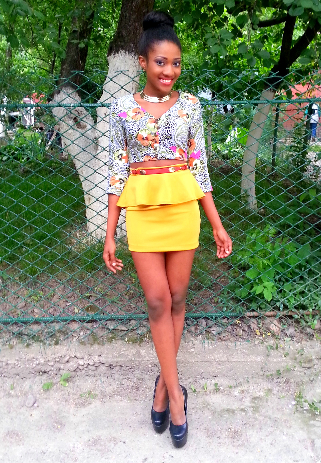 Gold Emeh Floral crop top on mustard