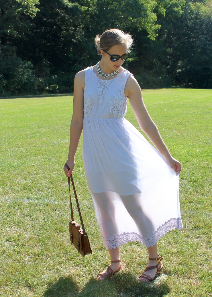 fancy lavendar summer dress with a statement necklace | ootd