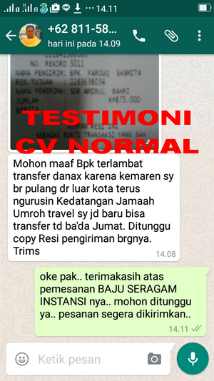 TESTIMONI PEMBELIAN SERAGAM KERJA/INSTANSI CV NORMAL