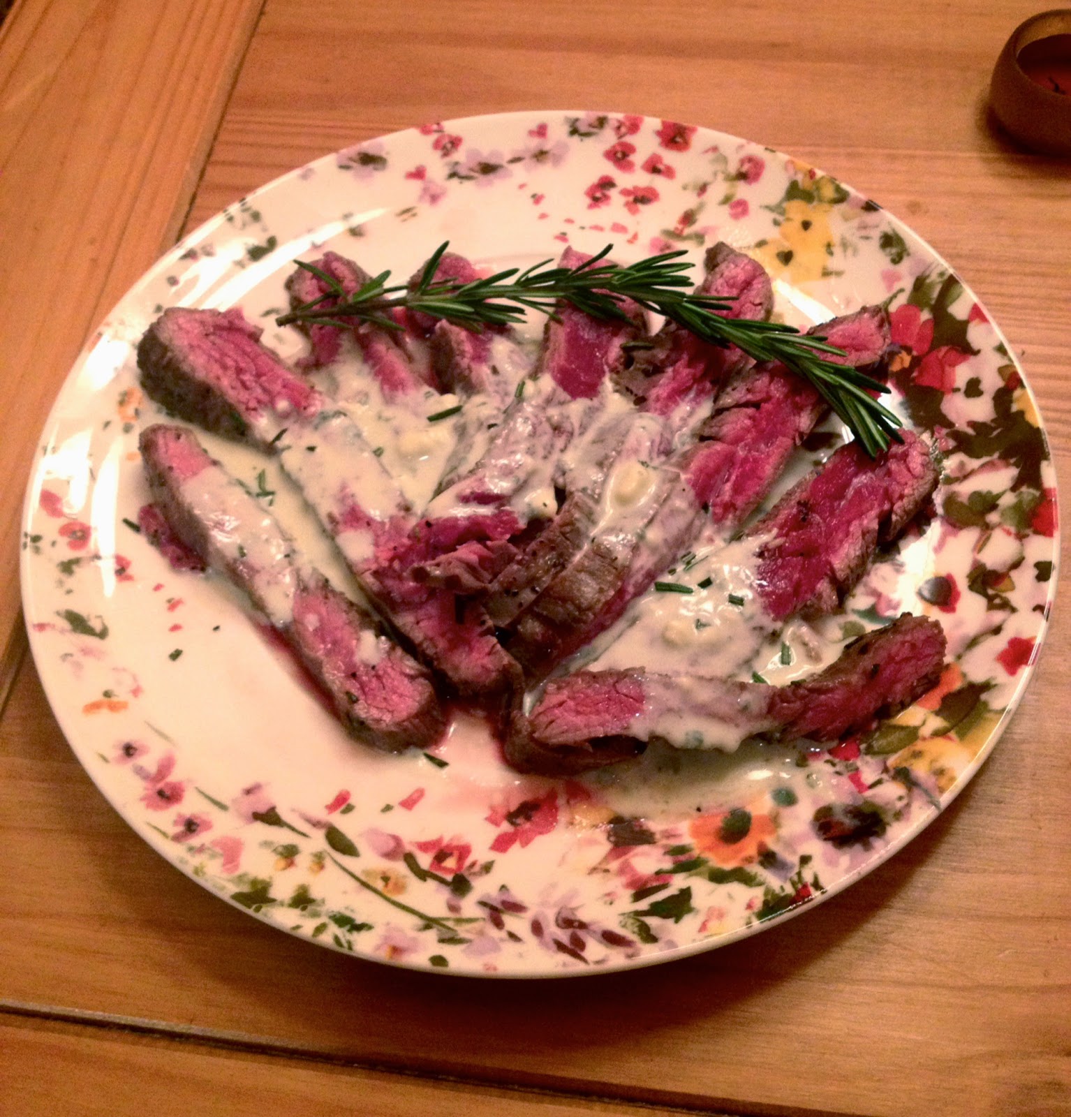 Southern Shortbread Rosemary Flank Steak with Bleu Cheese Cream Sauce