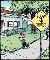 Bizarro: 'Slow children texting' or 'Slow, children texting'. Bizarro: 'Slow children texting' or 'Slow, children texting'.