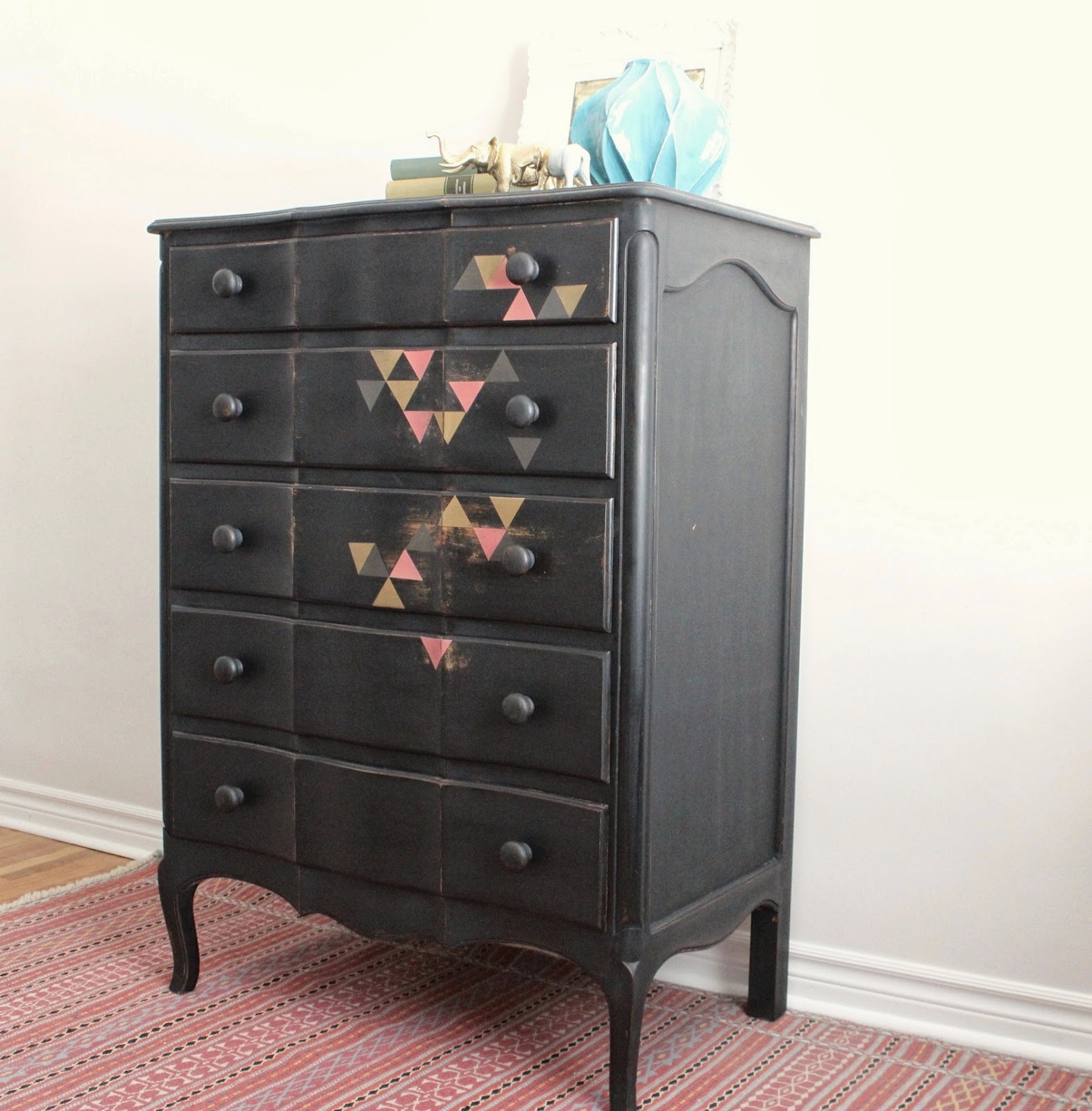 Poppyseed Creative Living Black Tallboy Dresser with Triangles