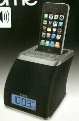 iPhone in an iHome dock with clock built in