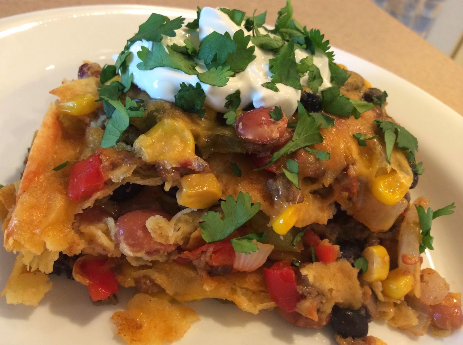 theGREENhs Mexican Lasagna, Corn Tortillas with Peppers, Beans