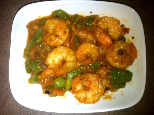 Relish: Pepper shrimp with onions and tomato!
