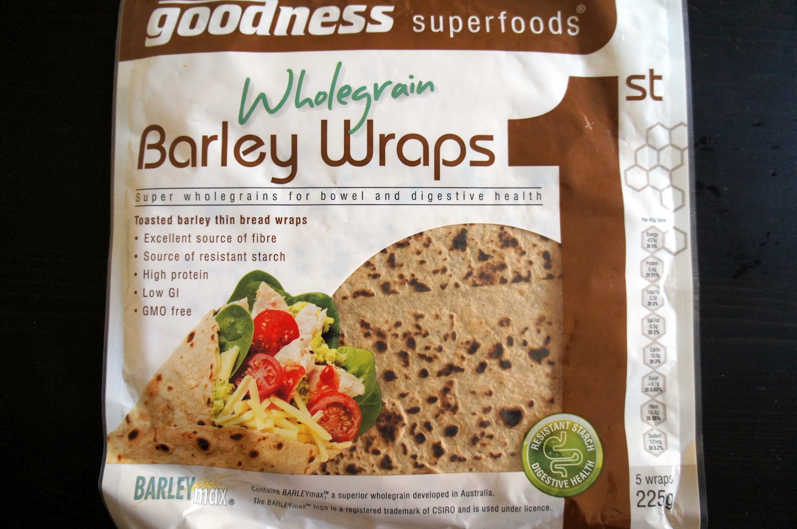Goodness Superfoods Barley Wraps. Most decent Coles/IGA/Woolies