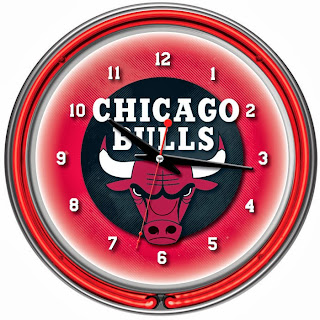 Chicago Bulls NBA Chrome Double Ring Neon Clock
