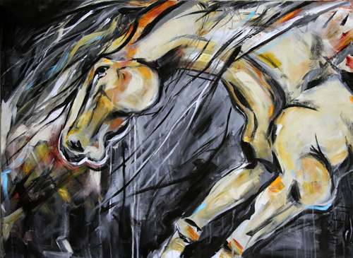 Daily Painters International Art Gallery: Black, white and one colour II acrylic  painting by Marion Hedger