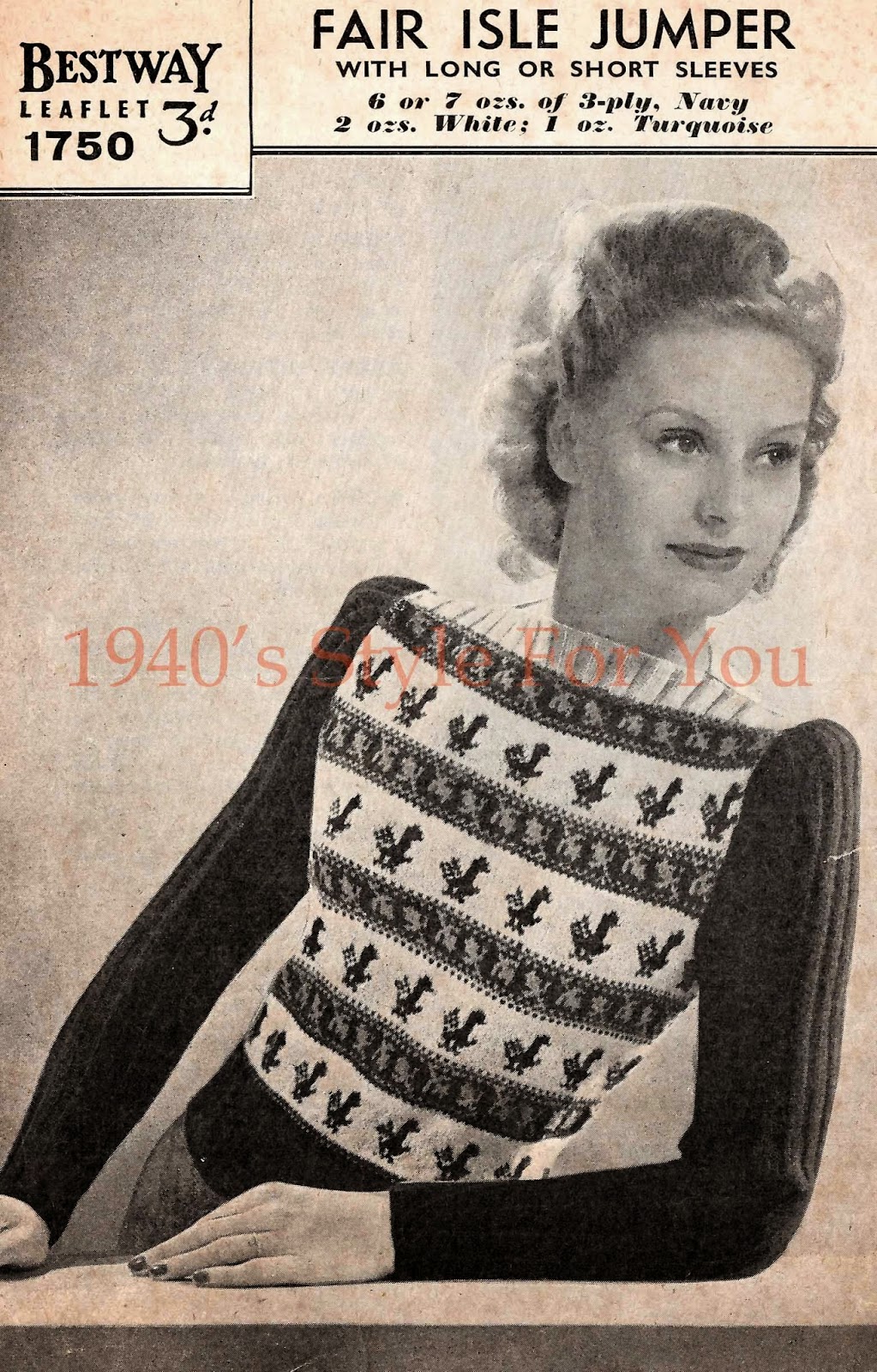 1940s Style For You: Free Knitting Pattern - 1940s Fair Isle Jumper...