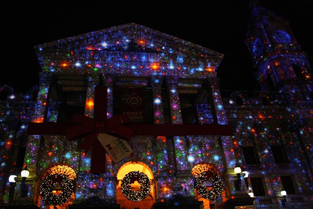 Lights projected on house Lights projected on house