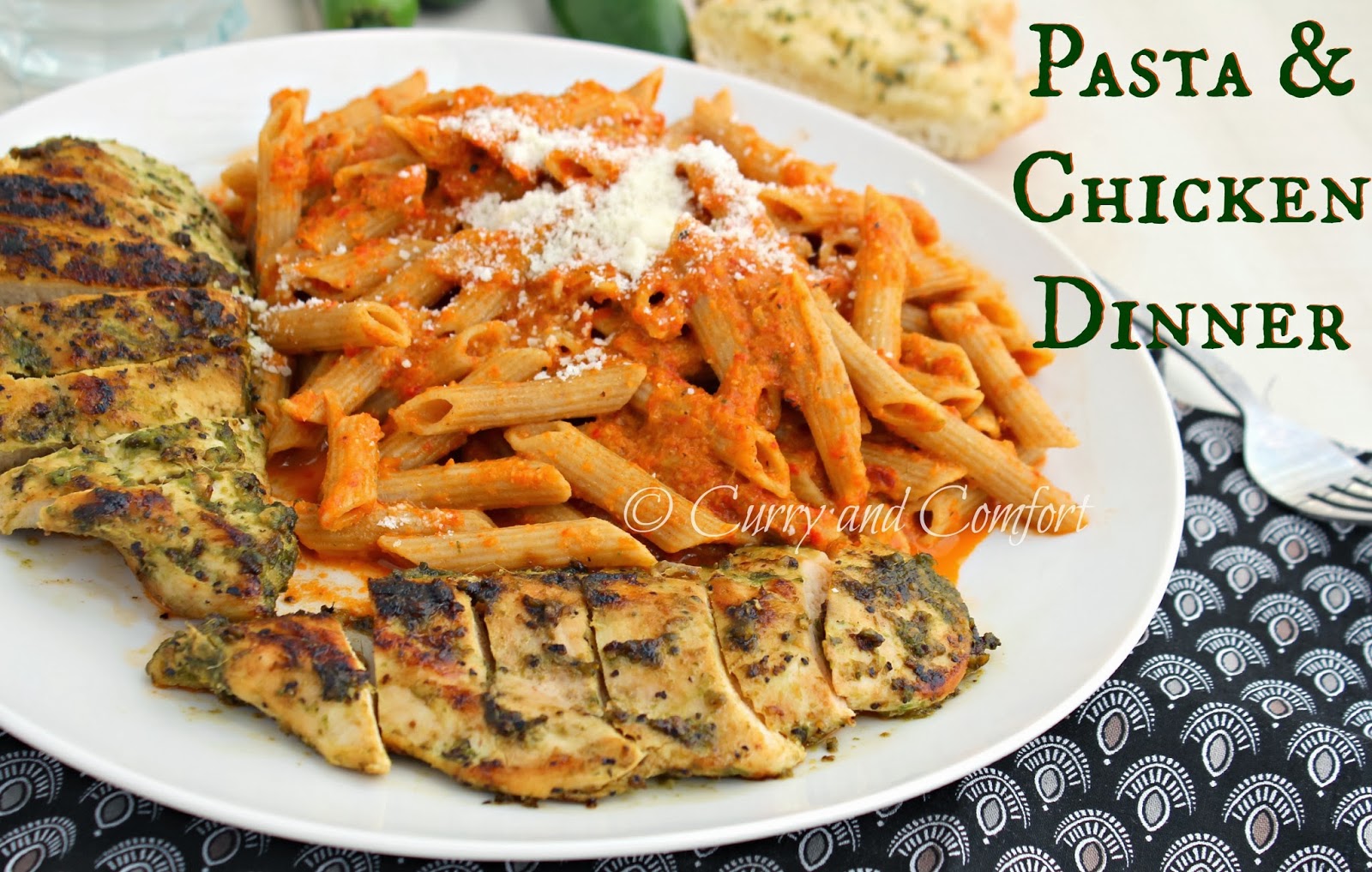 Kitchen Simmer Basil Garlic Chicken with Roasted Red Pepper Pasta