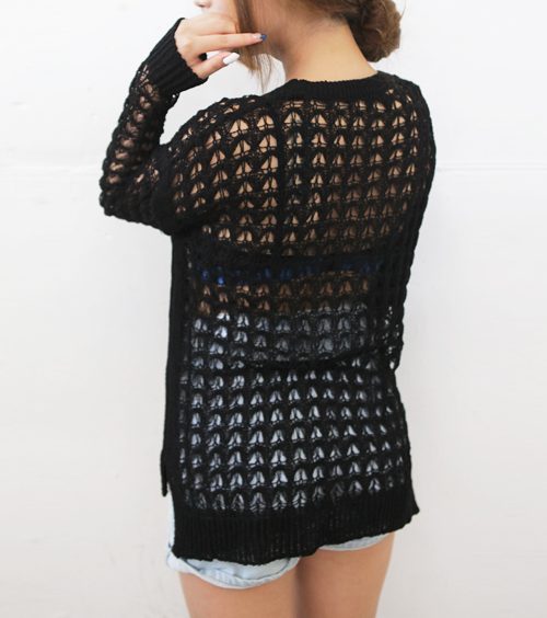 [Stylenanda] Seethrough Knit Top with Lowshoulder Seam KSTYLICK